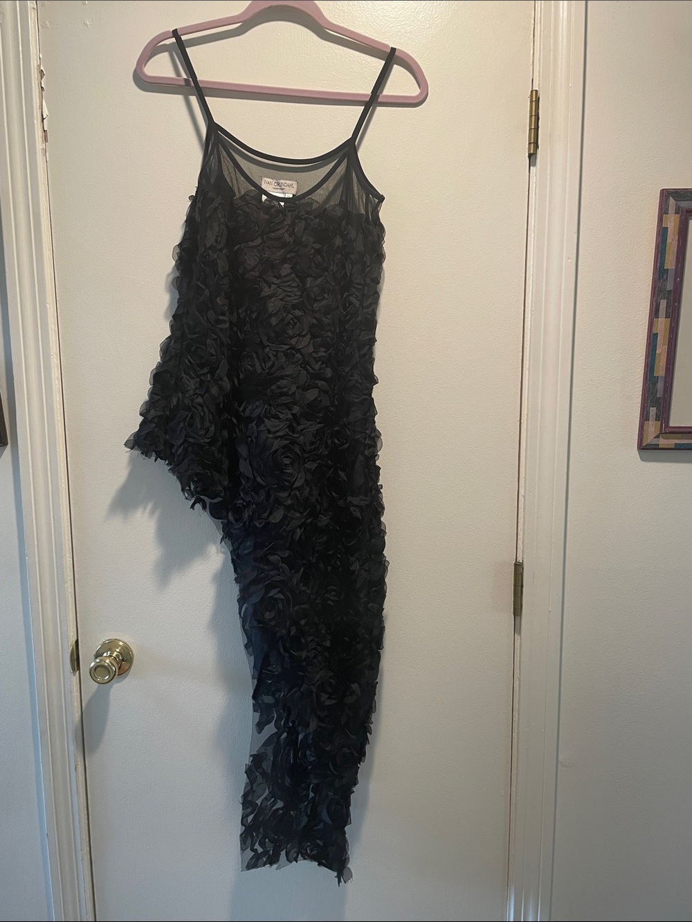 Ivan Grundahl Copenhagen Asymmetrical Black Net Rosette Slip Dress